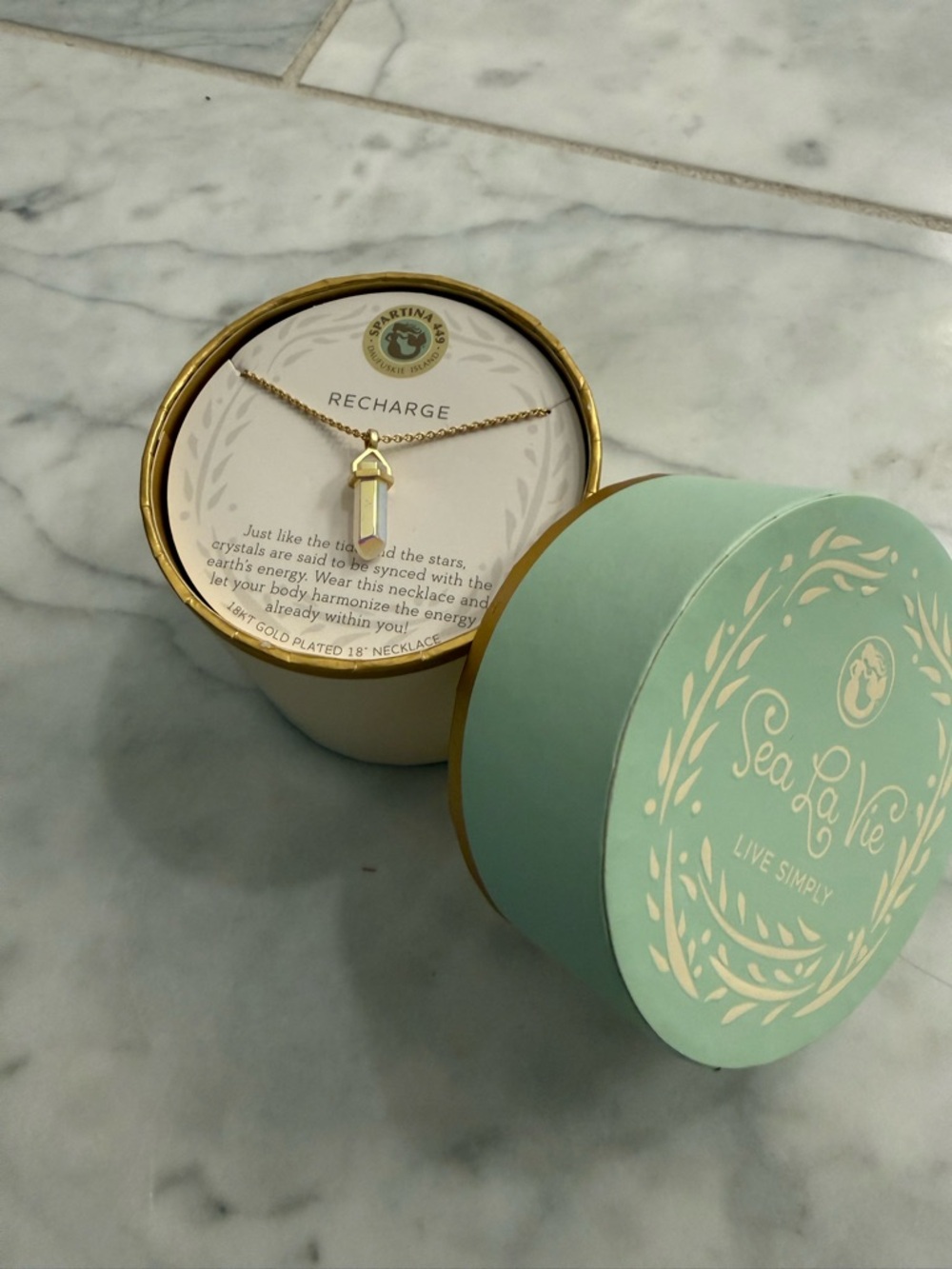Spartina 449 Mint and Gold Crystal Point Pendant Necklace